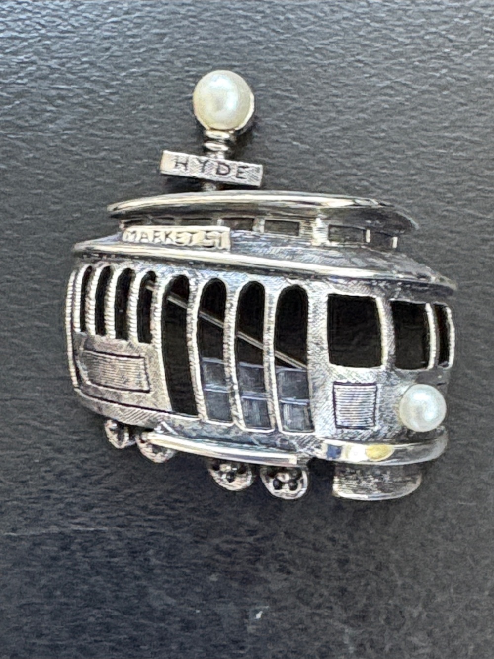 Vintage Hyde Market Streetcar Brooch Signed By Tortolani
